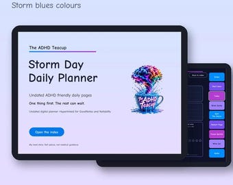 Agenda digital para TDAH para GoodNotes, agenda diaria sin fecha, PDF con hipervínculos para iPad, 90 días, Día de tormenta, agenda para Android, Melancolía por la tormenta