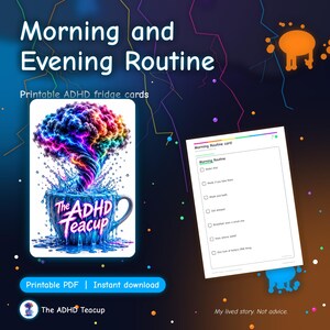 ADHD Routine Cards Printable, Morning and Evening Routine Fridge Cards, Daily Checklist for Adults, Visual Routine, A4 US Letter image 1