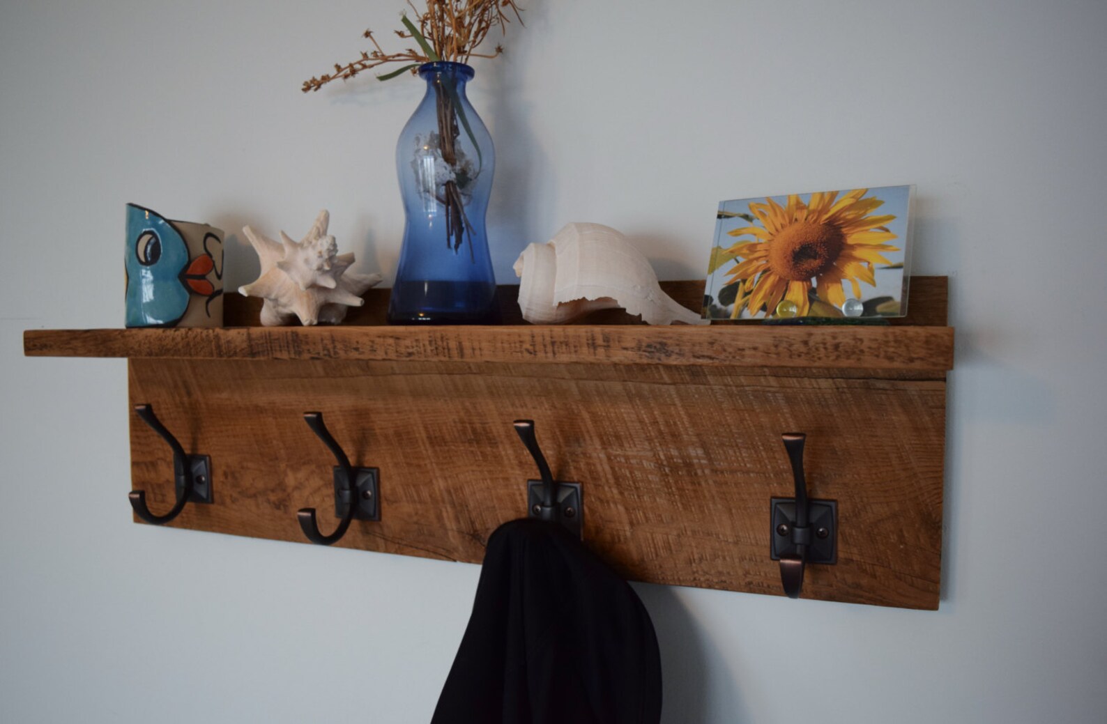 Reclaimed Barn Wood Coat Towel Rack Floating Shelf 4 Hooks Etsy