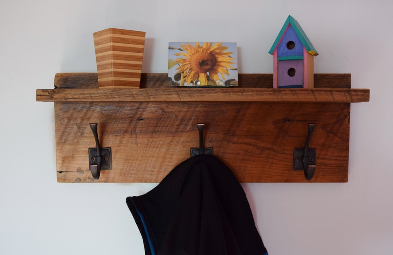Reclaimed Barn Wood Coat Rack Floating Shelf 3 Hooks Choice Etsy