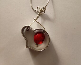 Silver necklace coral stone, silver coral heart, silver pendant asymmetric heart, silver necklace women, pendant statement coral, 925 silver