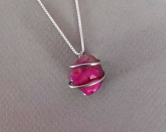 Pink Agate Sterling Silver Pendant, Handmade pendant, Small Silver Wire Wrapped Pink Agate, Gift for woman, 925 Sterling silver pink pendant
