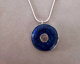 Blue necklace statement, lapis Lazuli Silver Pendant, lapis pendant necklace, lapis lazuli & blue enamel necklace, blue pendant for women