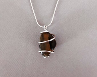 Tiger Eye Silver Pendant, Handmade pendant, Silver Wire Wrapped Tiger Eye, Gift for woman, 925 Sterling silver pendant, Tiger Eye necklace