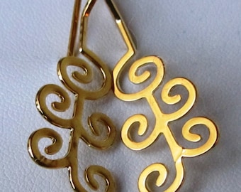 Gold spiral earrings, floral gold earrings, long dangle earrings gold bridesmaid long dangle earrings statement, Art Nouveau earrings dangle