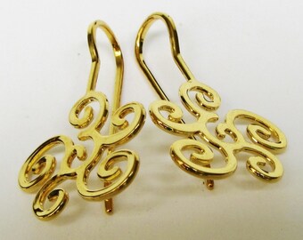 Flower earrings dangle, gold spiral earrings, long dangle earrings, gold bridesmaid long earrings statement Art Nouveau earrings long dangle