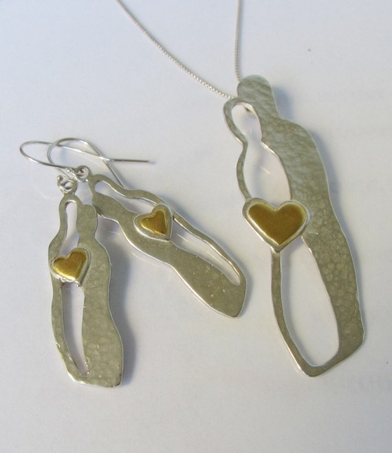 Silver necklace earring set, couple necklace heart, silver heart pendant, long earrings silver, couple earrings heart, heart earrings dangle