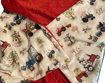 Personalized Minky Baby Blanket, Farm Baby  Blanket, Baby Boy Blanket, Baby Girl Blanket, Tractor Blanket