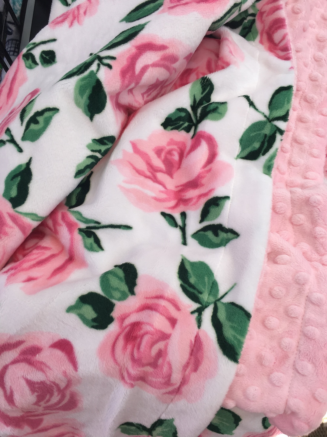 Pink Rose Baby Girl Blanket Personalized Floral Print Baby Etsy