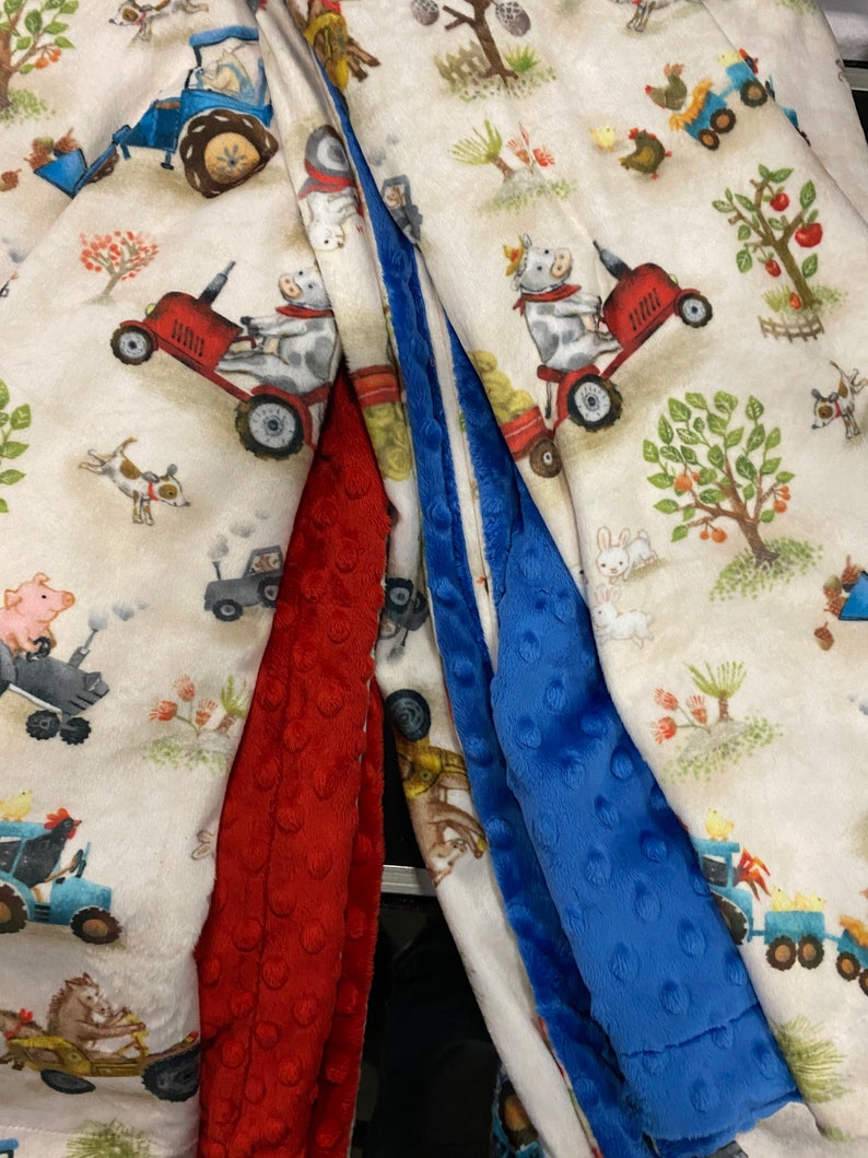 Personalized Minky Baby Blanket, Farm Baby Blanket, Baby Boy Blanket, Baby Girl Blanket, Tractor Blanket image 9