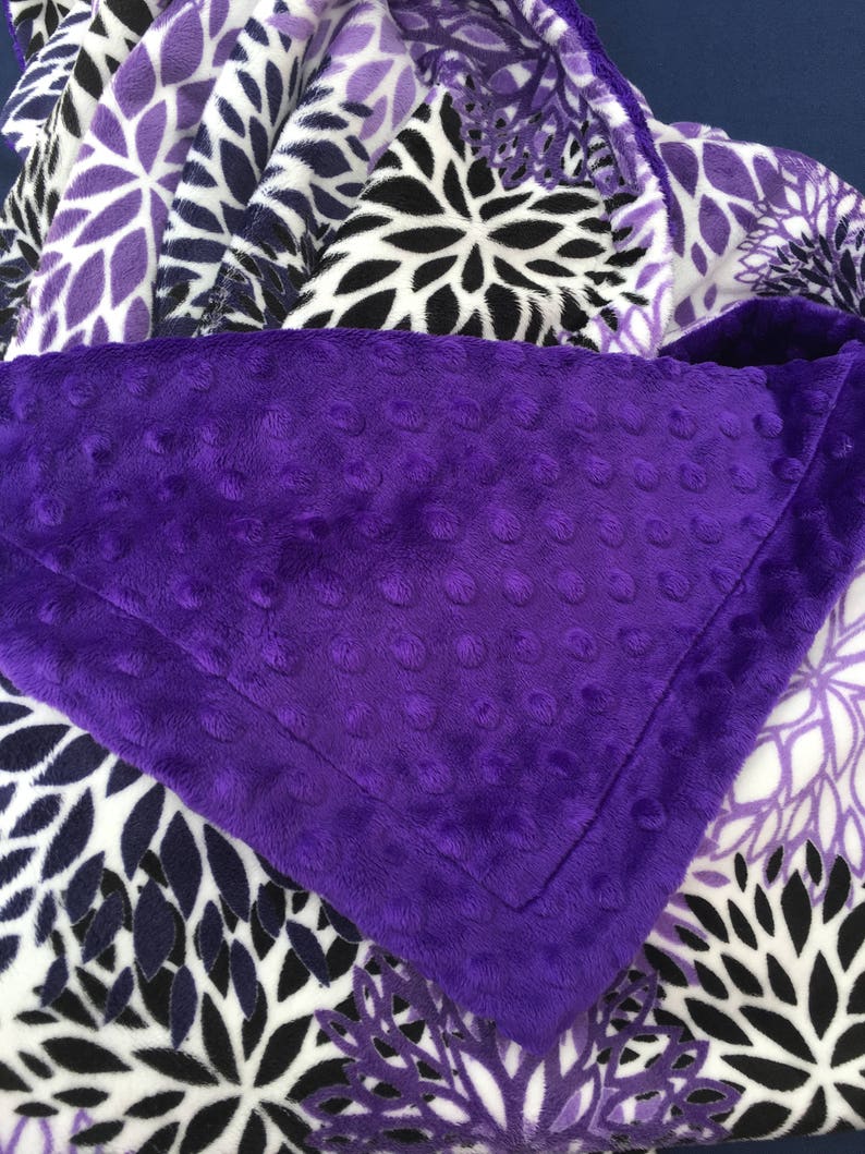 Minky Adult Blanket, Throw Blanket, Purple Floral Blanket, Dorm Room Blanket, Adult Throw Size 50 X 58 in image 3