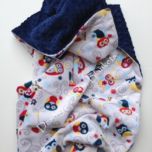Minky Adult Blanket, Owl Minky Blanket, Navy Minky Blanket, Adult Size Throw Blanket, Dorm Room Blanket, Gender Neutral, 50 x 60 in