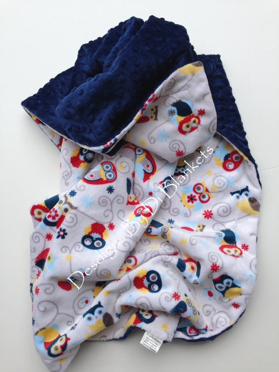 Owl Minky Adult Blanket: Navy Throw Blanket (50x60 in)