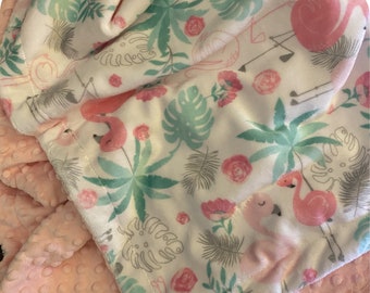 Personalized Pink Flamingo Minky Blanket: Soft Adult Throw
