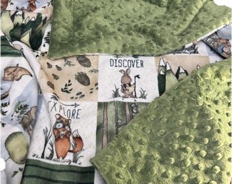 Woodland Animals Minky Baby Blanket: Personalized Nursery Decor