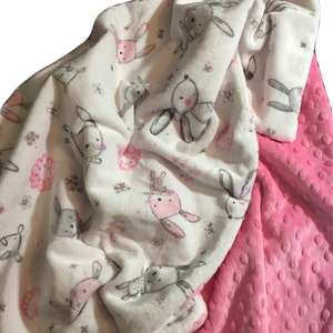 Personalized Pink Bunny Minky Baby Blanket, Baby Girl Blanket With Name. Rabbit Baby Blanket