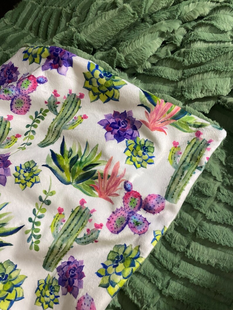 Succulent Print Minky Baby Blanket, Purple Baby Blanket, Cactus Minky Baby Blanket, Baby Girl Shower Gift image 3