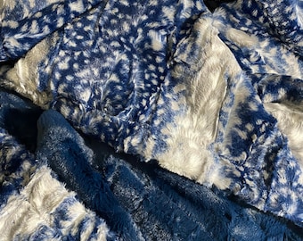 Fawn Faux Fur Minky Throw Blanket: Navy Blue & Gray Luxe Cuddle