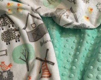 Personalized Minky Baby Blanket: Farm Animal Theme