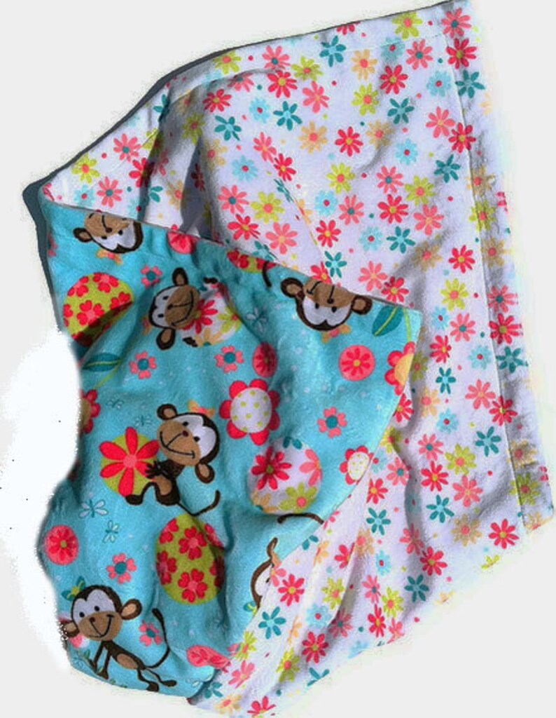 Minky Baby Blanket Monkey Theme Baby Girl Blanket Stroller Etsy