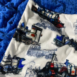 Minky Baby Blanket, Personalized Train Nursery Decor, Locomotive Blanket, Train Lovers Blanket, Baby Boy Shower Gift