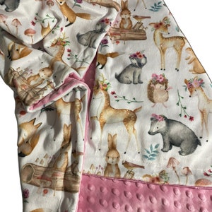 Woodland Minky Baby Blanket, Personalized Baby Blanket for Baby Girl, Baby Animal Blanket, Baby Shower Gift