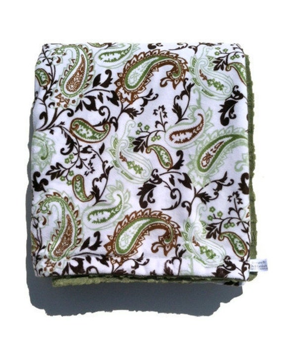 Items similar to Adult Minky Blanket, Paisley Blanket, Brown Green