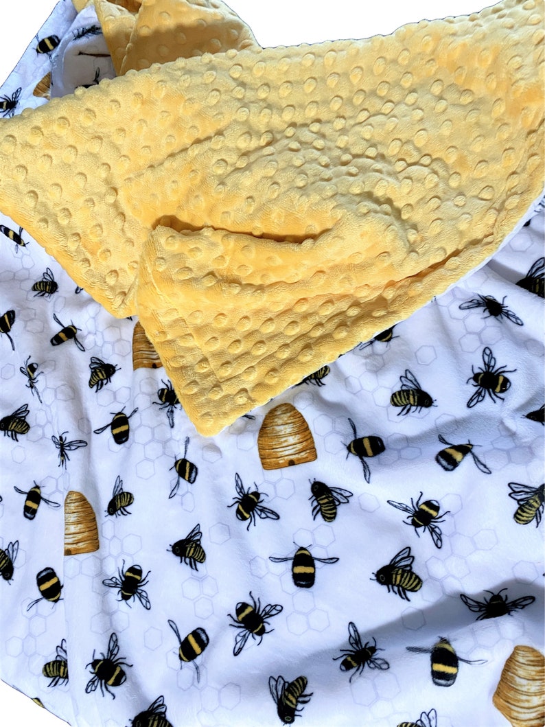 Bee Keepers Minky Blanket, Personalized Minky Throw Blanket, Bumble Bee Lovers, Honey Bee Minky Baby Blanket image 2
