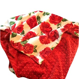 Personalized Red Rose Minky Baby Blanket: Floral Girl Blanket (29 x 36 in)