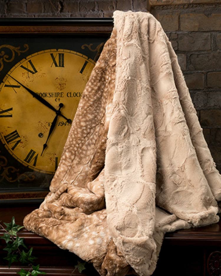 Deer Faux Fur Luxury Throw Faux Fur Blanket With Fawn Print Etsy