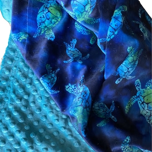 Minky Sea Turtle Throw Blanket, Personalized Minky Blanket. Sea Turtle  50 x 60 inch Throw