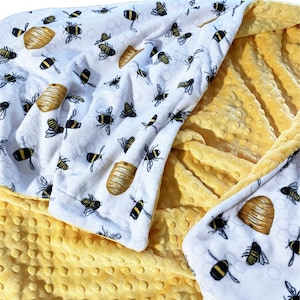Bee Keepers Minky Blanket, Personalized Minky Throw Blanket, Bumble Bee Lovers, Honey Bee Minky Baby Blanket image 1