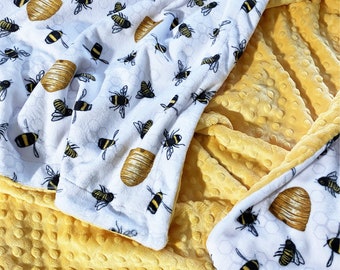Bee Keepers Minky Blanket, Personalized Minky Throw Blanket, Bumble Bee Lovers, Honey Bee Minky Baby Blanket