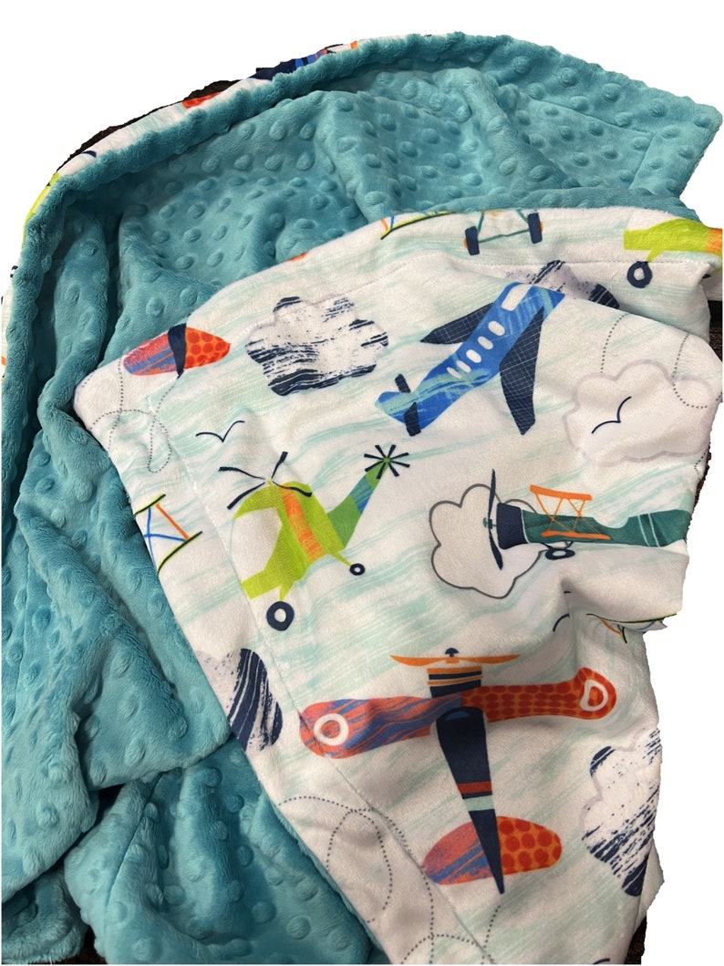 Personalized Airplane Throw Blanket ,Minky Adult Blanket, Vintage Airplane Blanket 画像 3