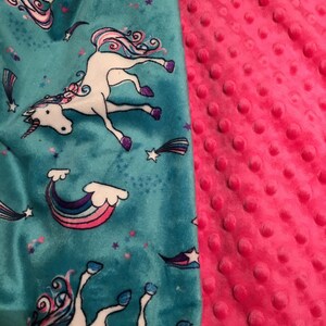 Personalized Minky Adult Unicorn Blanket, Pink and Purple Minky Blanket, Dorm Room Blanket, size 50 x 58 Inch image 3