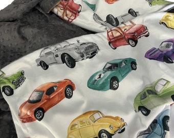 Vintage Cars Throw Blanket, Personalized Minky Blanket, Old Car Blanket, Minky Adult Blanket, Car Lovers Blanket