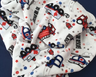 Personalized Fire Truck Blanket, Minky Baby Blanket, Baby Boy Blanket or Baby Girl Blanket, Firefighter, Fireman, EMS, Police Baby Blanket