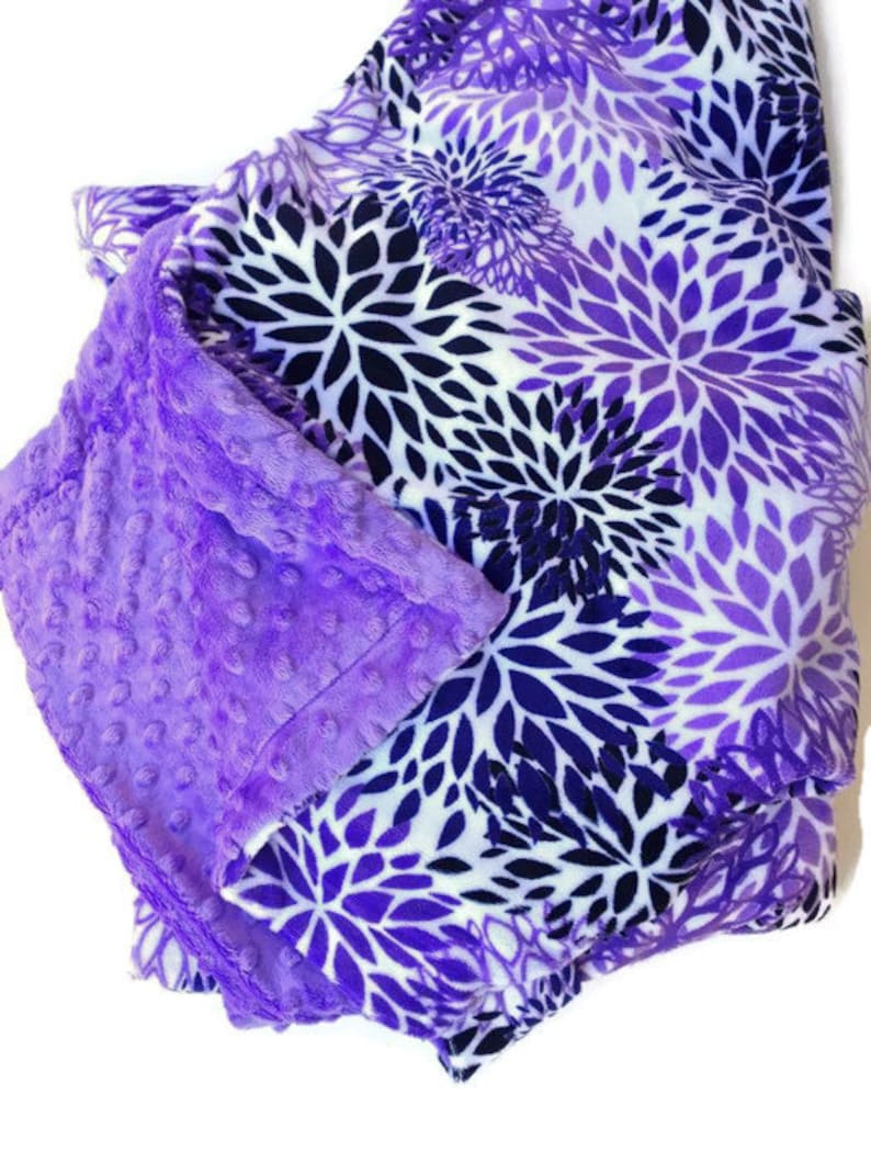 Minky Adult Blanket, Throw Blanket, Purple Floral Blanket, Dorm Room Blanket, Adult Throw Size 50 X 58 in image 2