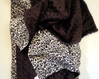 Cheetah Print, Minky Adult Blanket, Brown Minky Blanket, Animal Print , Couch Throw, Adult Throw Blanket, Size 50 x 60