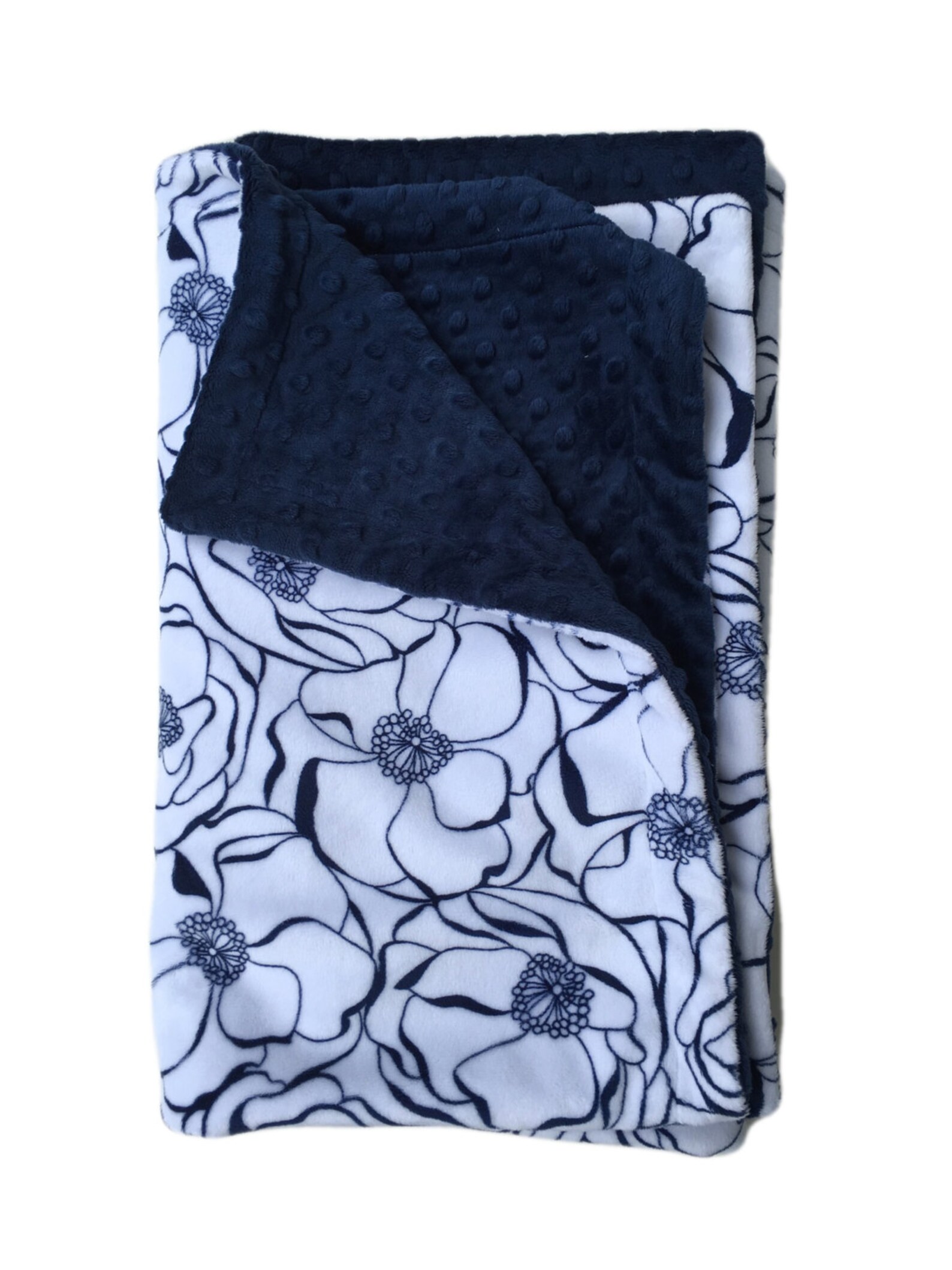 Minky Adult Blanket Navy Blue Floral Blanket Dorm Room Etsy