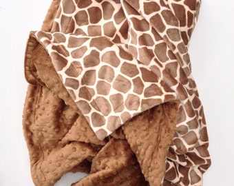 Giraffe Animal Print, Minky Baby Blanket, Security Blanket Baby Girl or Baby Boy Blanket, Car Seat Blanket, Stroller Blanket,