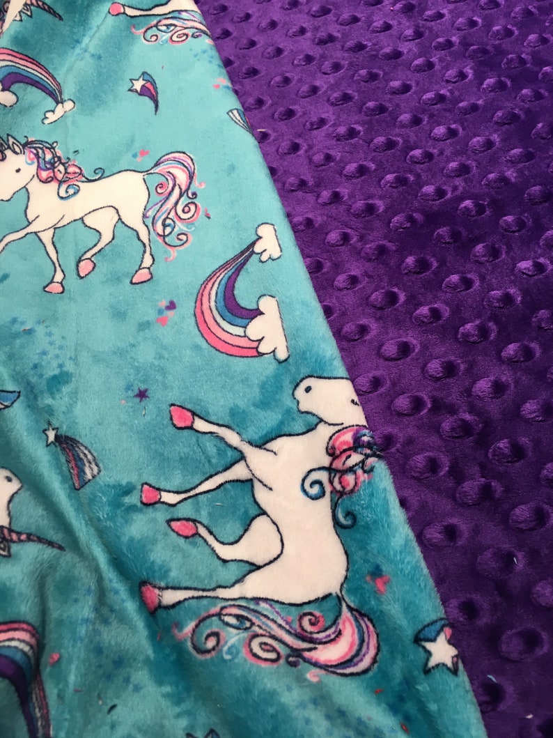 Personalized Minky Adult Unicorn Blanket, Pink and Purple Minky Blanket, Dorm Room Blanket, size 50 x 58 Inch image 4