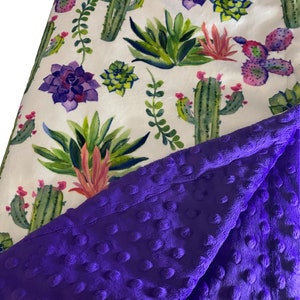 Succulent Print Minky Baby Blanket, Purple Baby Blanket, Cactus Minky Baby Blanket, Baby Girl Shower Gift image 1