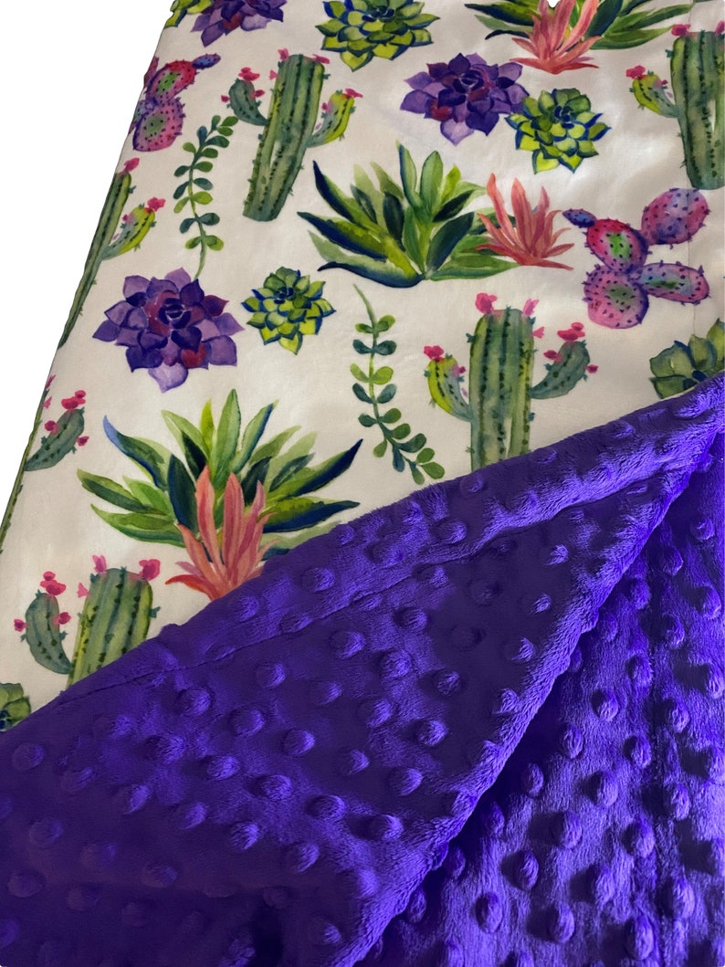 Succulent Print Minky Baby Blanket, Purple Baby Blanket, Cactus Minky Baby Blanket, Baby Girl Shower Gift image 1