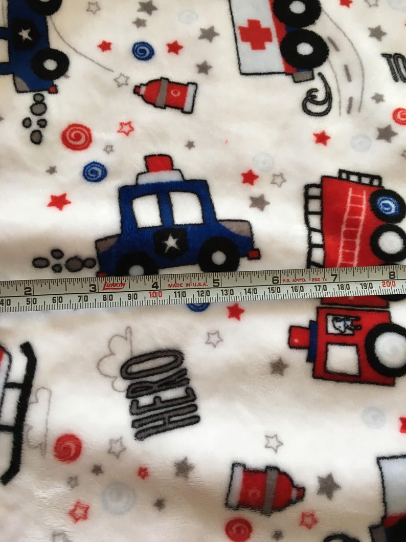 Personalized Fire Truck Blanket, Minky Baby Blanket, Baby Boy Blanket or Baby Girl Blanket, Firefighter, Fireman, EMS, Police Baby Blanket image 3
