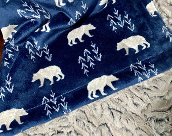 Personalized Minky Adult Blanket, Polar Bear Blanket, Woodland Theme Rustic Throw Blanket