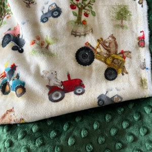 Personalized Minky Baby Blanket, Farm Baby Blanket, Baby Boy Blanket, Baby Girl Blanket, Tractor Blanket image 4