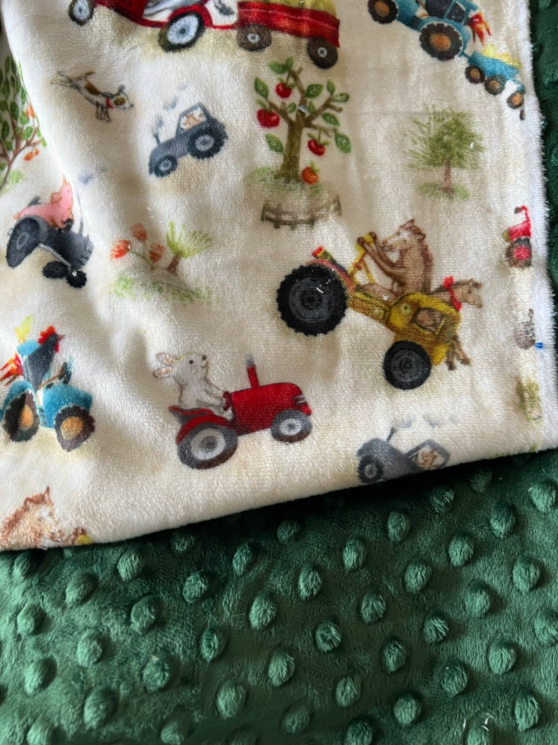 Personalized Minky Baby Blanket, Farm Baby Blanket, Baby Boy Blanket, Baby Girl Blanket, Tractor Blanket image 4