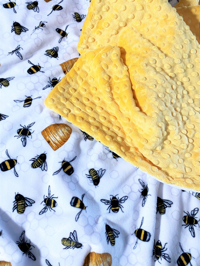 Bee Keepers Minky Blanket, Personalized Minky Throw Blanket, Bumble Bee Lovers, Honey Bee Minky Baby Blanket image 3