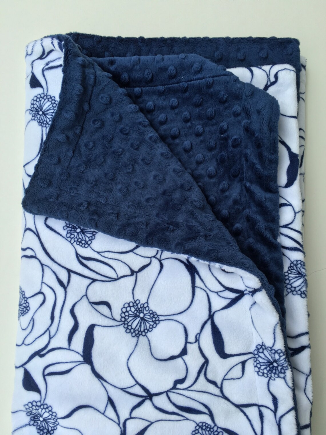 Minky Adult Blanket Navy Blue Floral Blanket Dorm Room Etsy